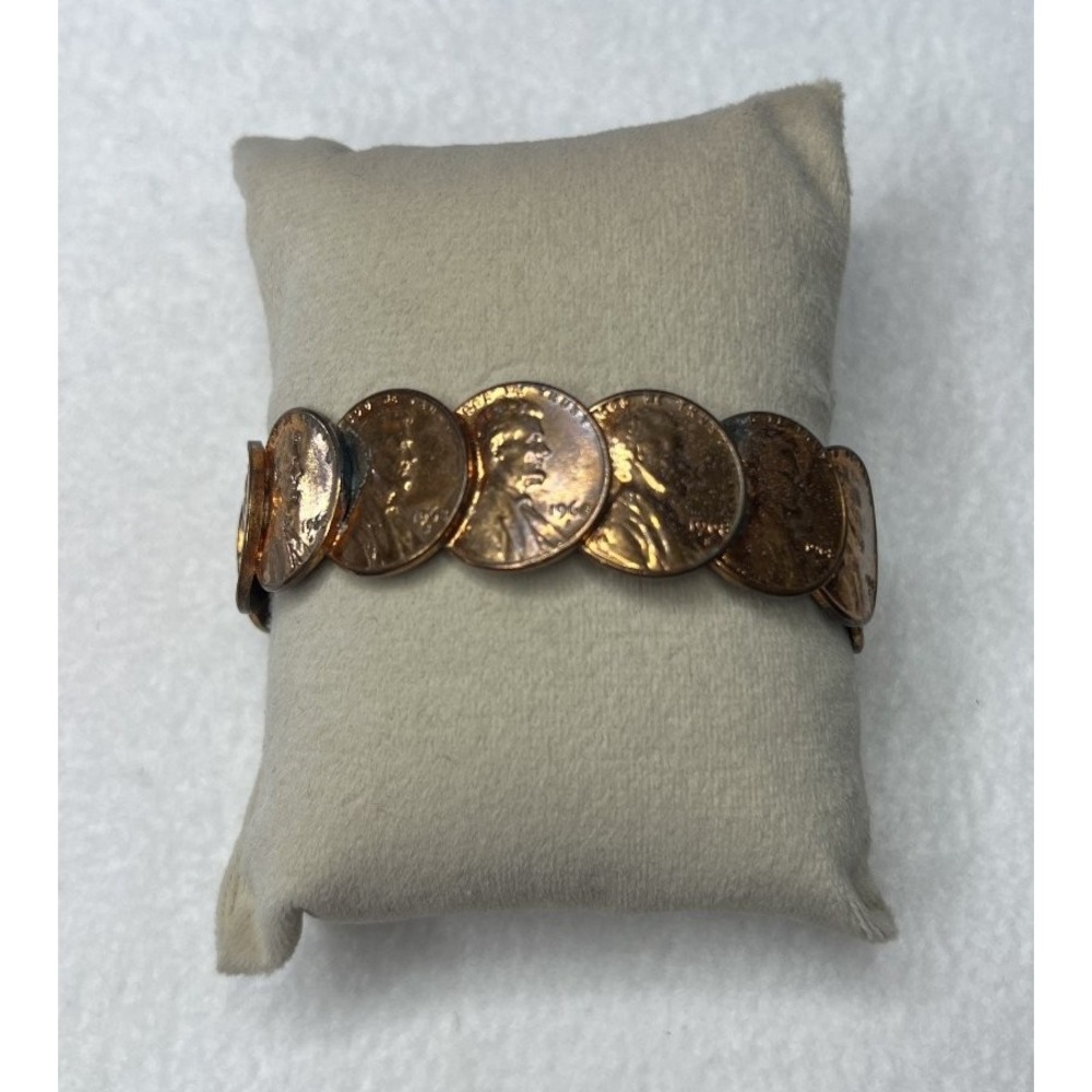 Vintage 1968 Lincoln Penny Cuff Bracelet Copper Tone Coin Fashion Jewelry